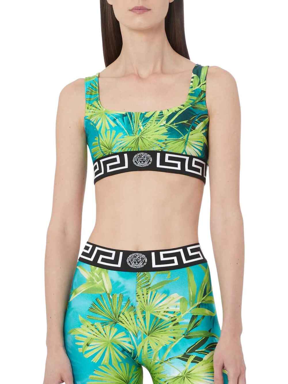 Versace Jungle Print Stretchy Pullover Sports Bra Green Blue Women's Size 1